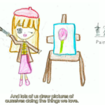 Child's drawing of themself as an artist