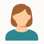 Avatar style visual of a female person with bobbed brown hair and teal coloured top.